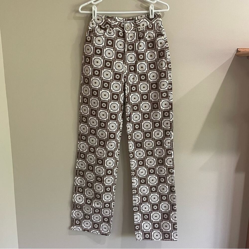 Primark Brown 70s Print Flare Pants